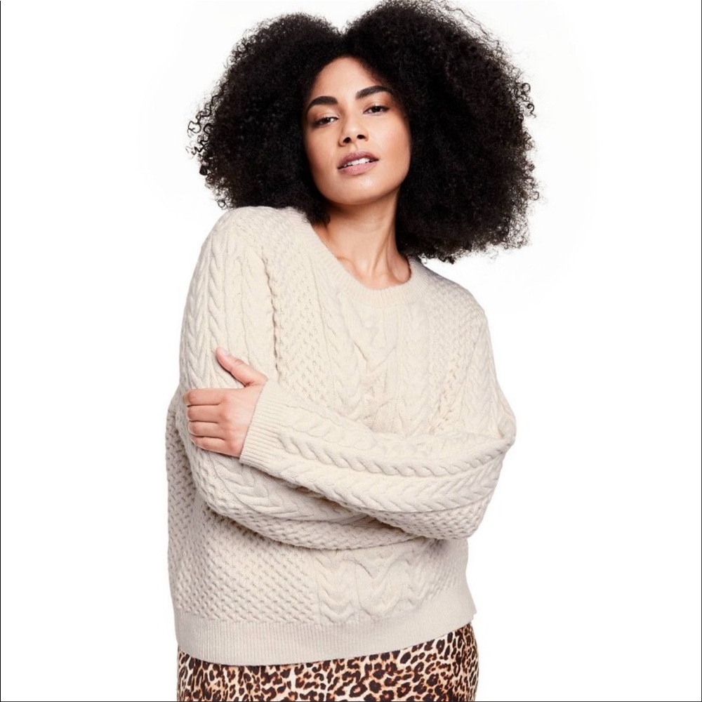 Nili Lotan crew neck pullover cable knit sweater cream 2x women’s plus size
